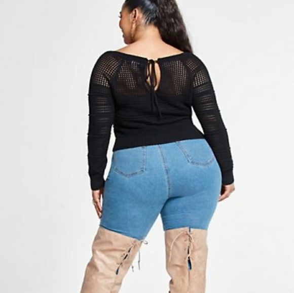 Fashion To Figure NWT 3x Black Bianca Pointelle Knit Cropped Sweater - Picture 5 of 10